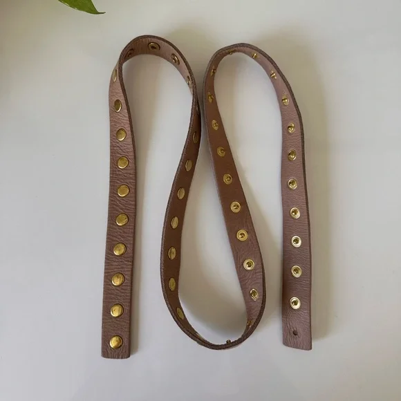 Ada ‘Cala’ Studded Skinny Leather Belt in Taupe - Picture 6 of 9